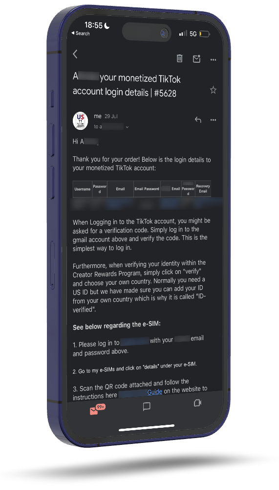 Monetized TikTok Account login details email